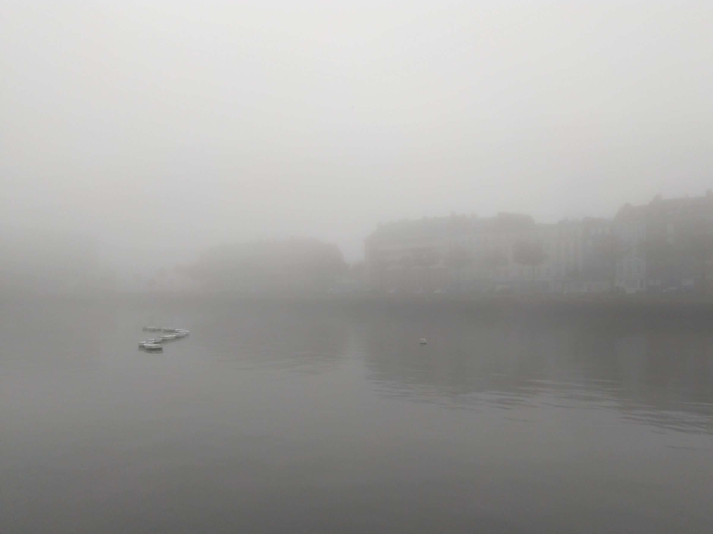 Paysage d'eau dans le brouillard